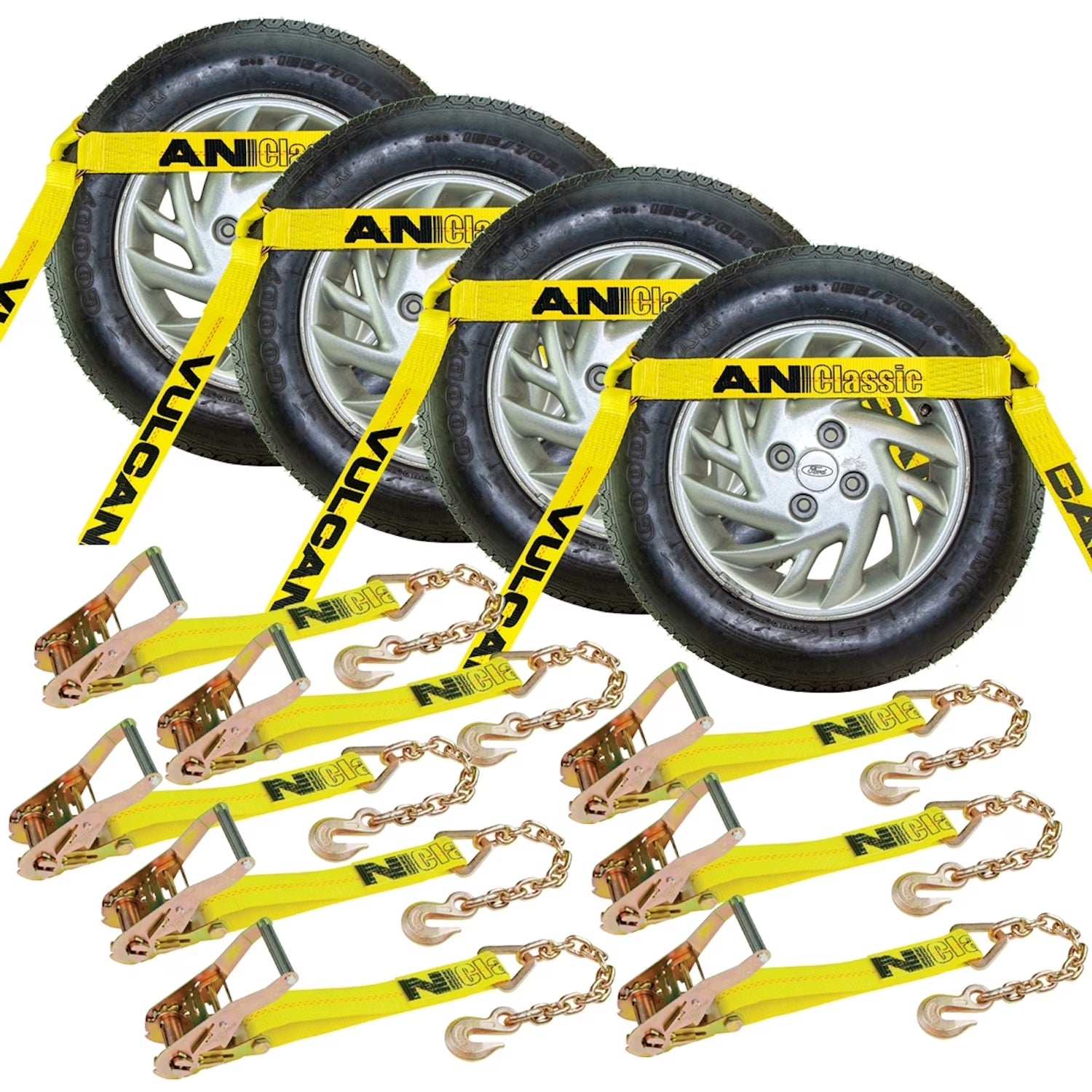 Classic Yellow 4 Pack Car Tie Down Chain Anchors Flat Bed Side Rail T9035