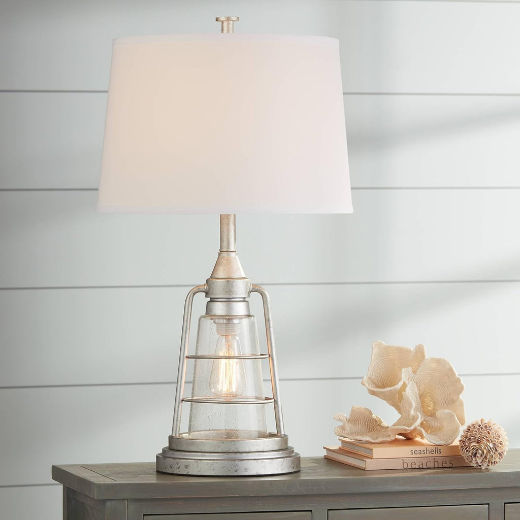 Industrial Table Lamp with Nightlight Antique LED Edison Bulb Rust Bronze Brown Cage Drum Shade J54391