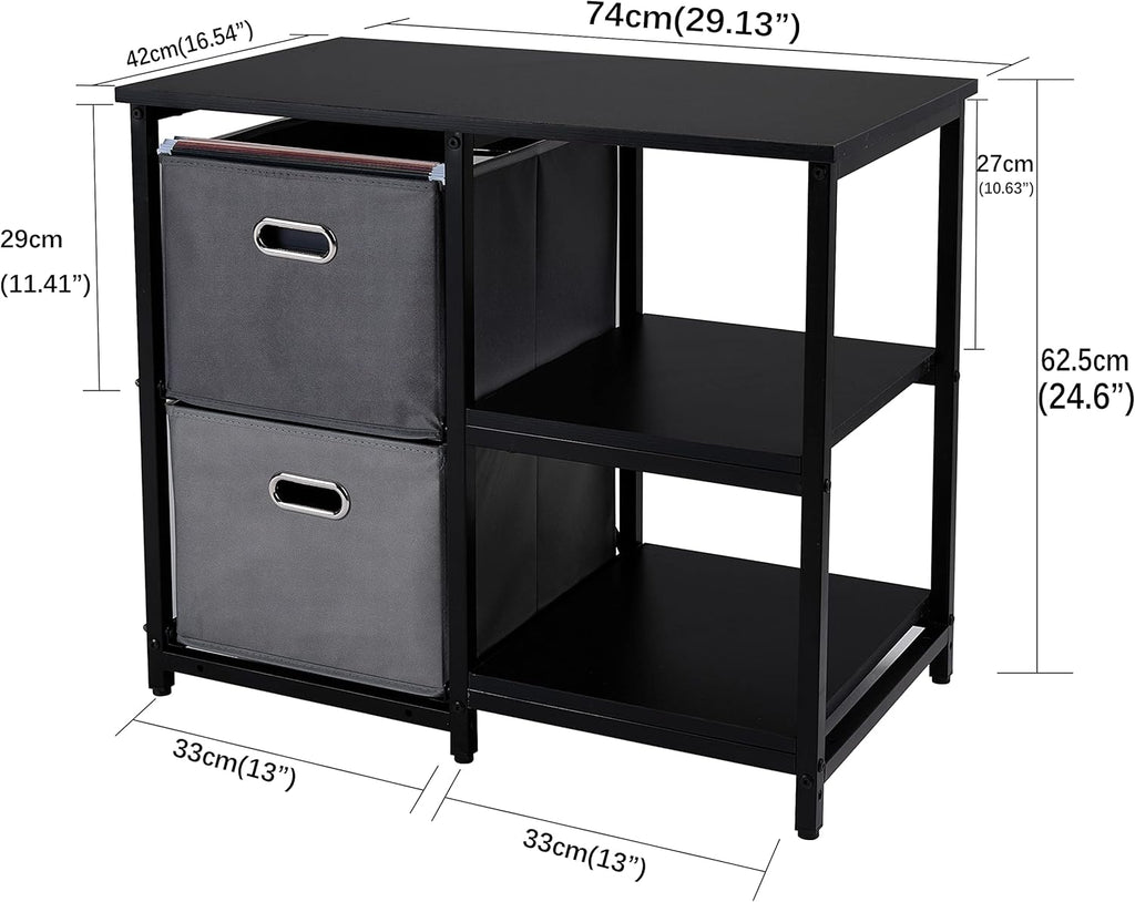 Black 2 Drawer Wooden Lateral File Cabinet with 2 Open Shelves J907417