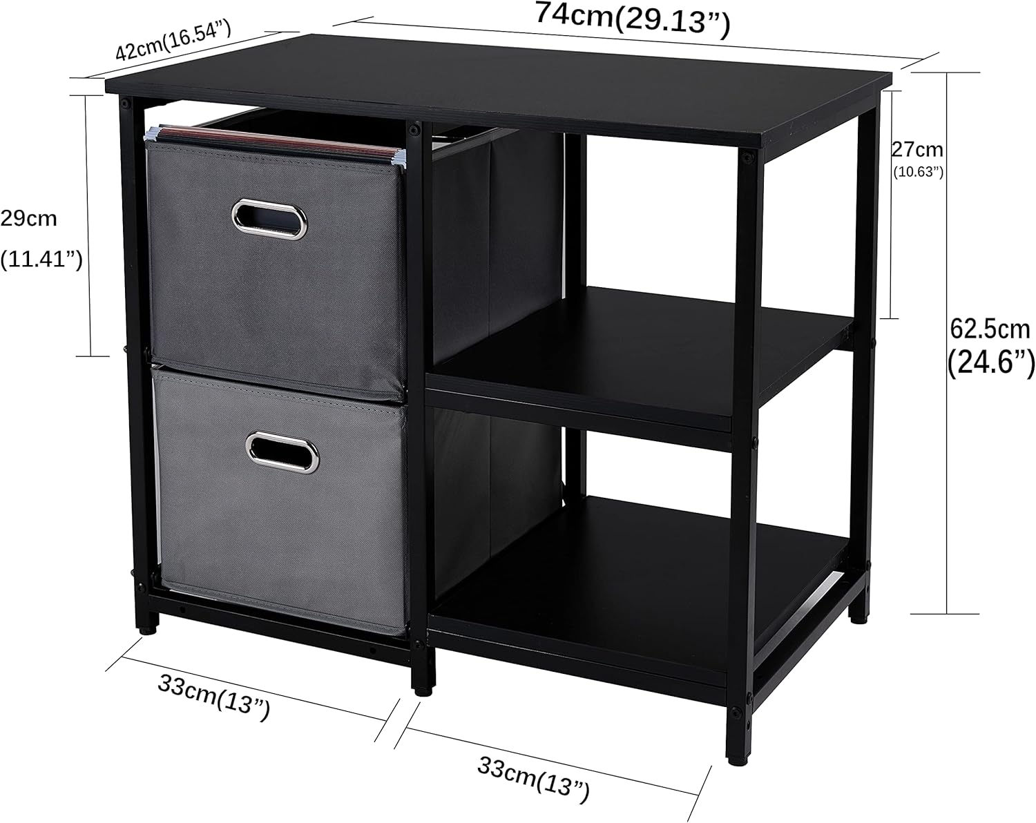 Black 2 Drawer Wooden Lateral File Cabinet with 2 Open Shelves J907417