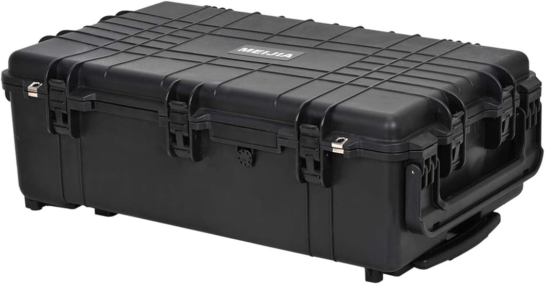 Portable Rolling Waterproof Hard Case with Wheels and Retractable Pull Handle, Black, 31.65inch x 19.37inch x 11.02inch B206545