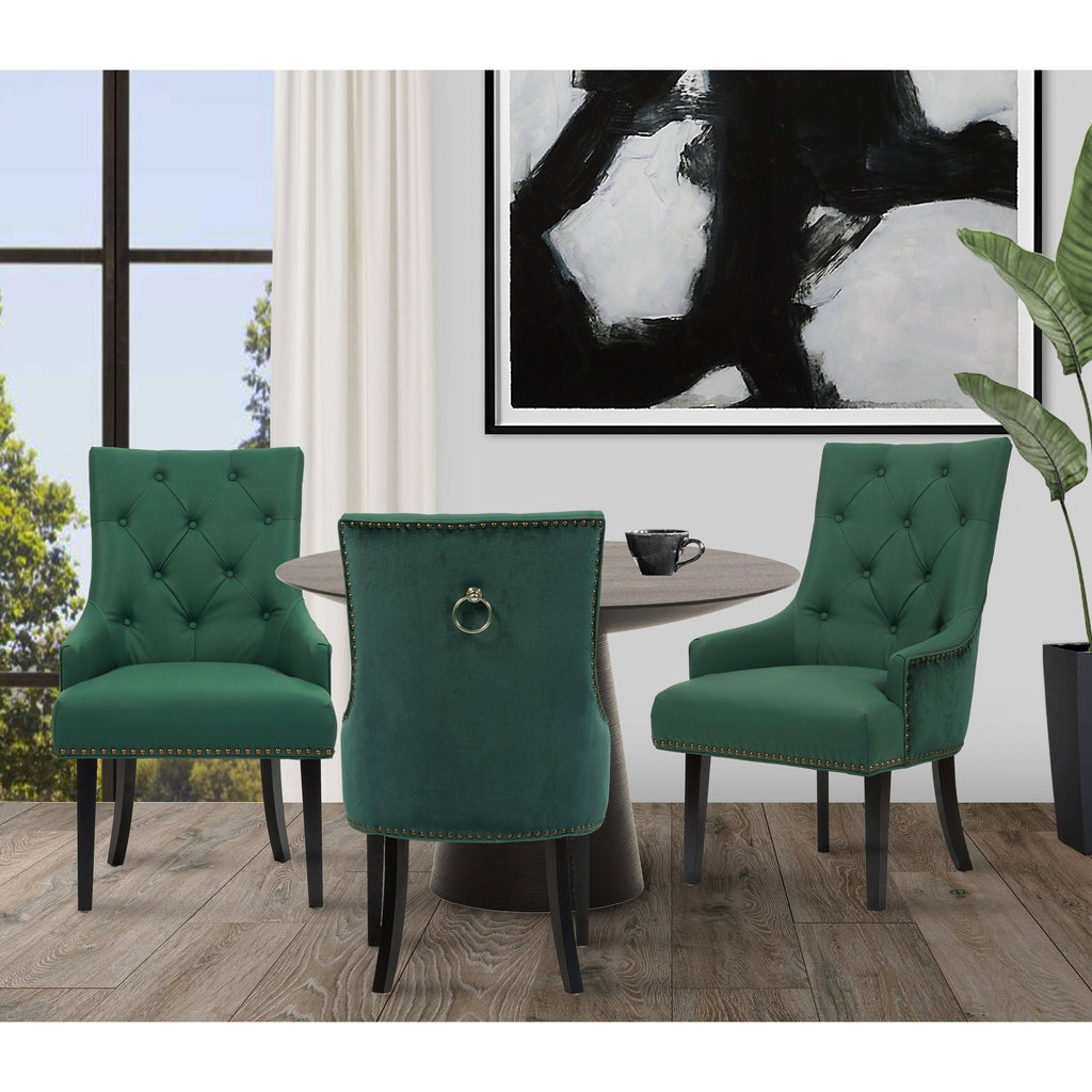 Dining Side Chair Button Tufted PU Leather Velvet Polished Brass Nailheads Espresso Wooden Legs M407
