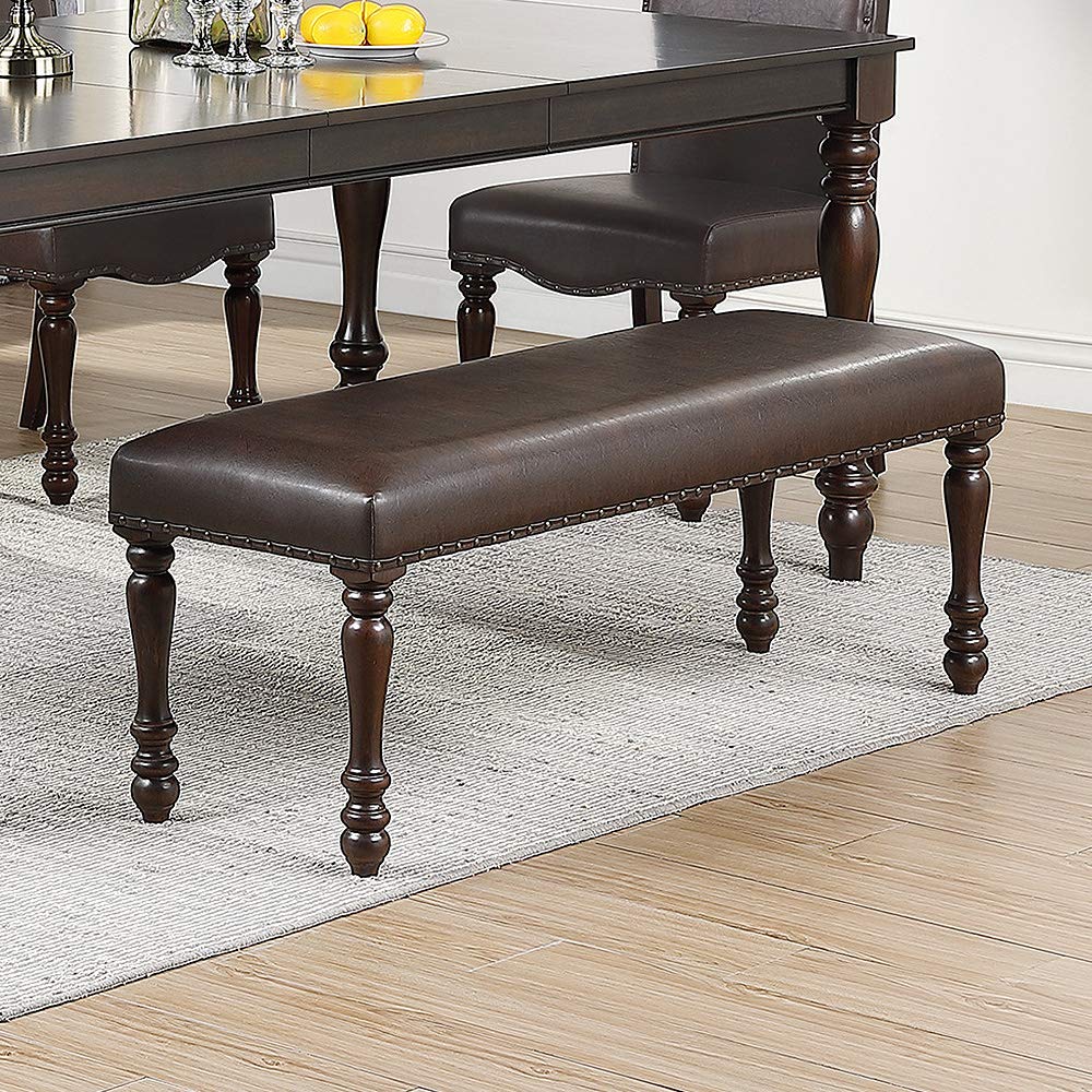 Cherry Finish Faux Leather Bench I539