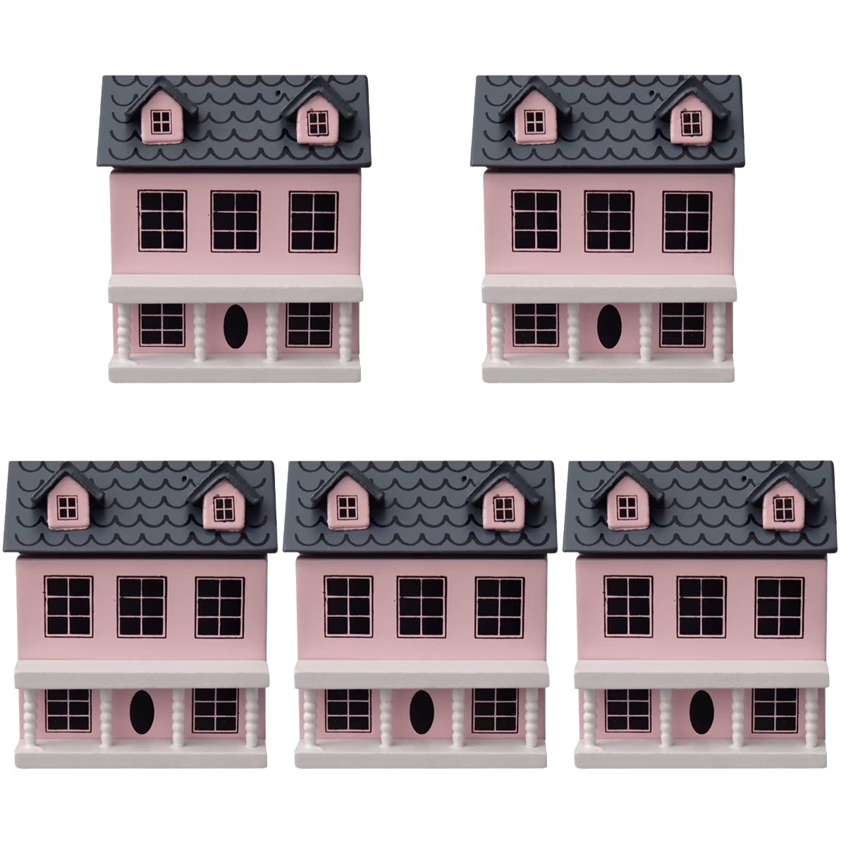 5pcs Wood Miniature House Ornament X244542