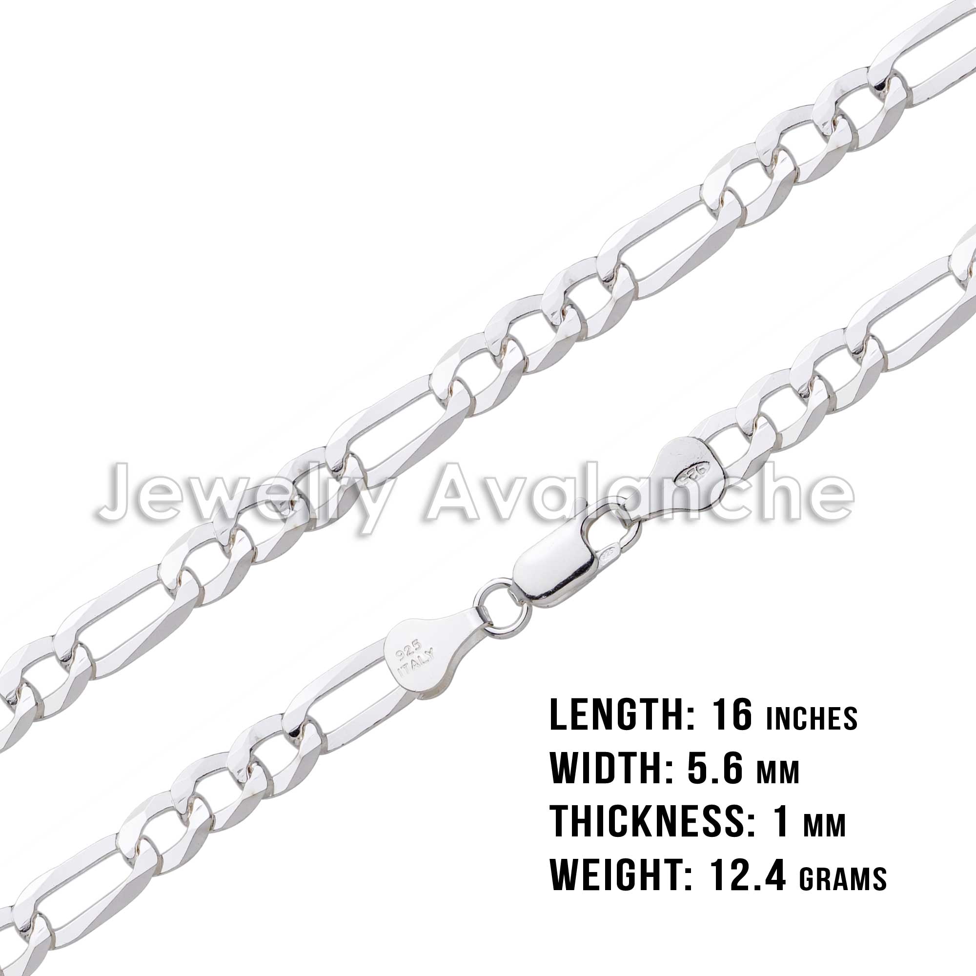 .925 Sterling Silver Figaro Link Chain Necklace 16 inches R66109