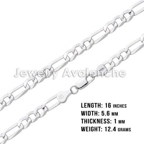 .925 Sterling Silver Figaro Link Chain Necklace 16 inches R66109