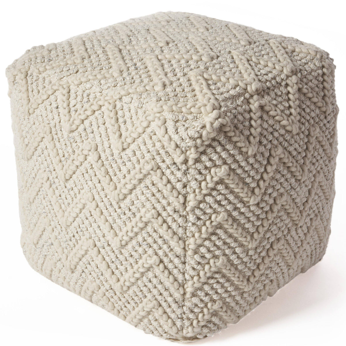 Ivory Chevron Cable Pouf G7191
