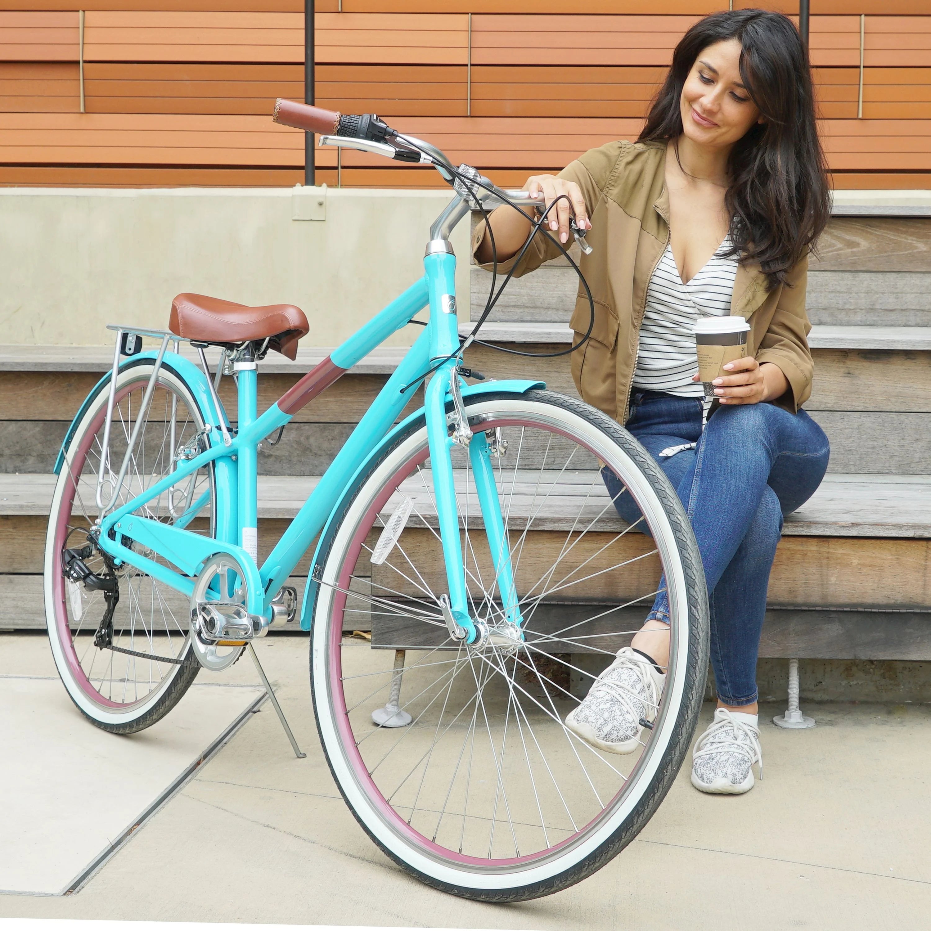 Teal Blue 7-Speed Hybrid Bike with Rear Rack, 28 In. Wheels J798