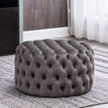 Grey Velvet Round Ottoman H74328