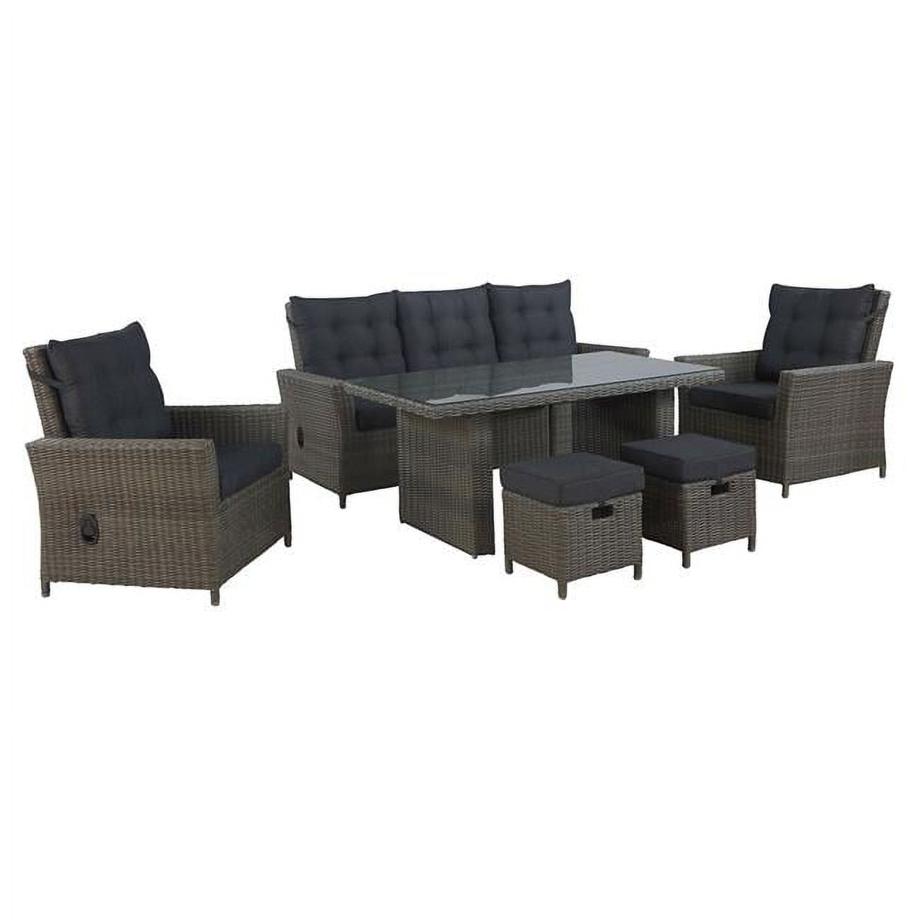 Gray 6 Piece All-Weather Wicker Outdoor Seating Set with Reclining Sofa, Two Chairs, Two Ottomans & Cocktail Table U160624