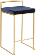 Gold Blue Velvet Stackable Counter Stool Set of 2 X92246