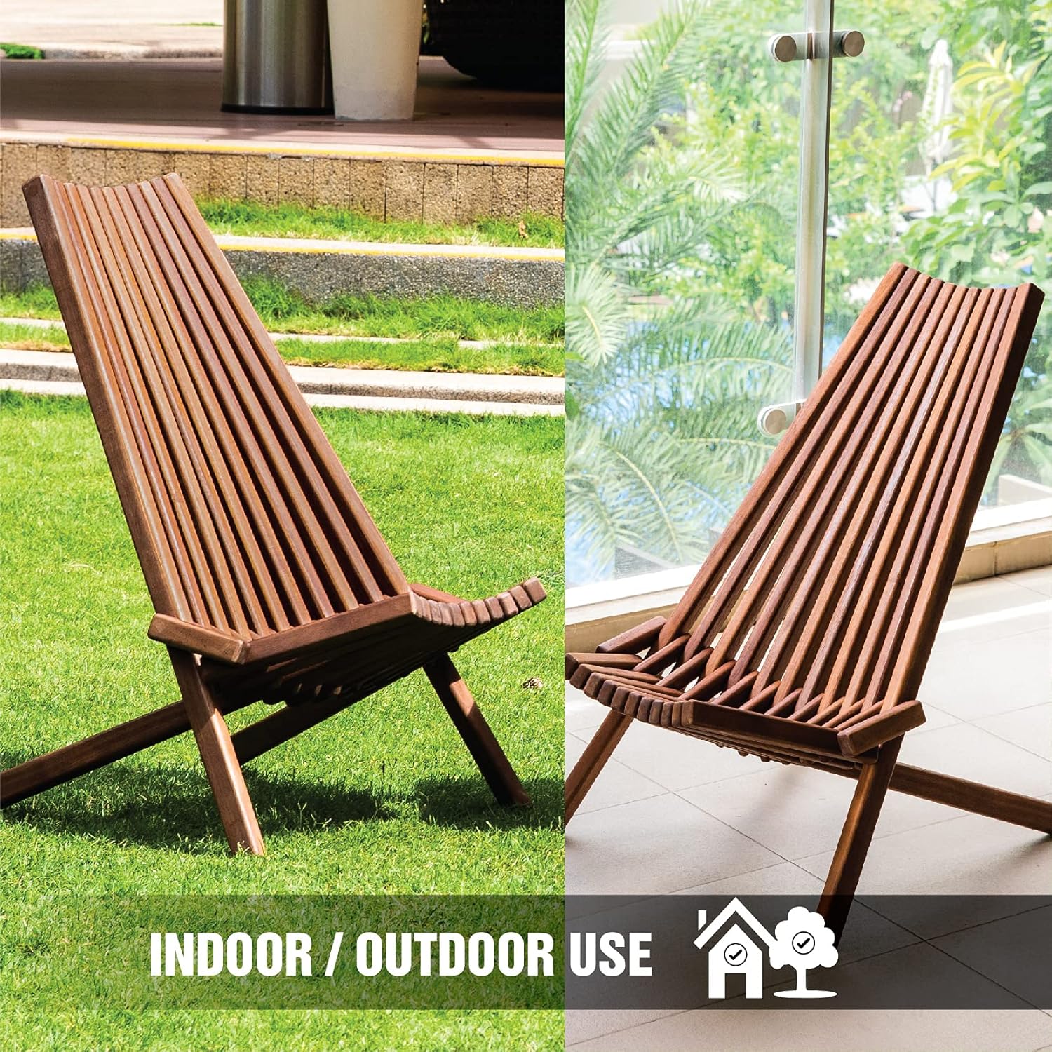 Folding Acacia Wood Outdoor Lounge Chair X244914