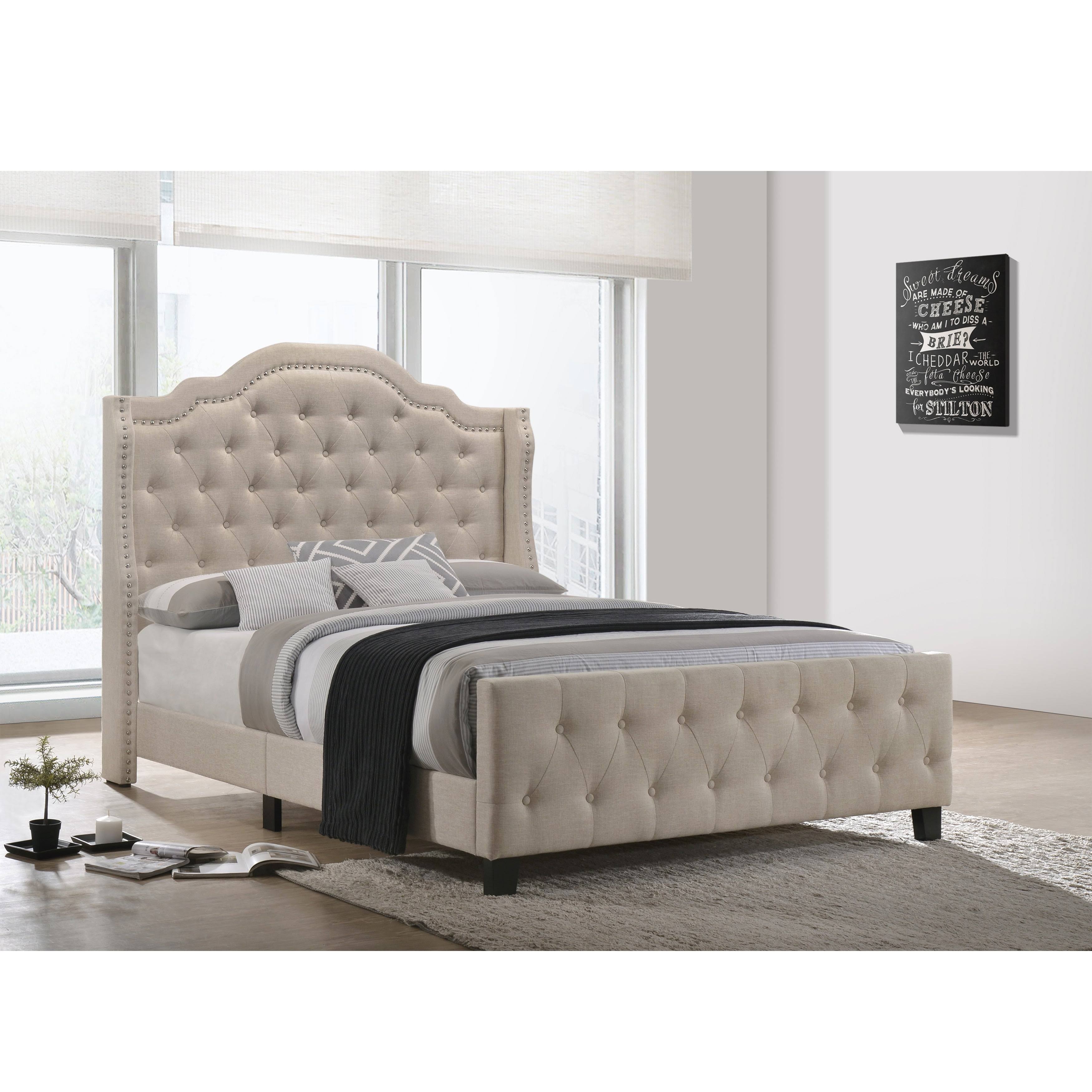 Beige Linen Tufted Panel Bed Queen Q429