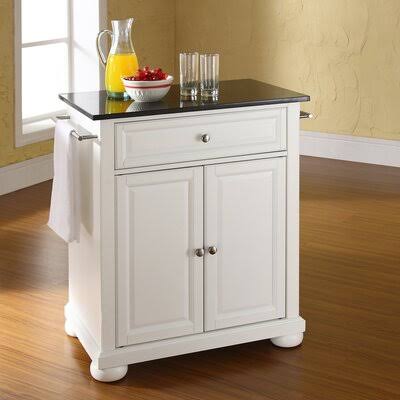 White Granite Top Portable Kitchen Cart A4276