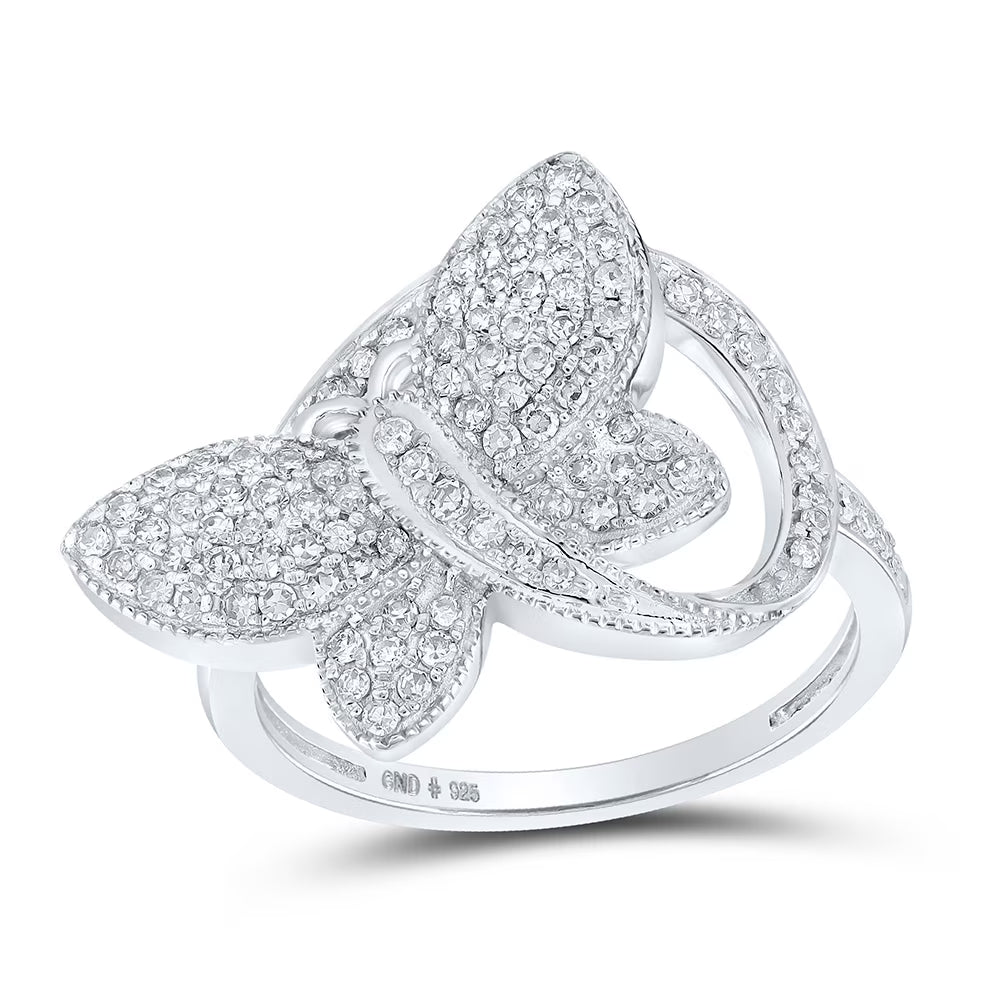 Sterling Silver Diamond Butterfly Ring Size 8 W672