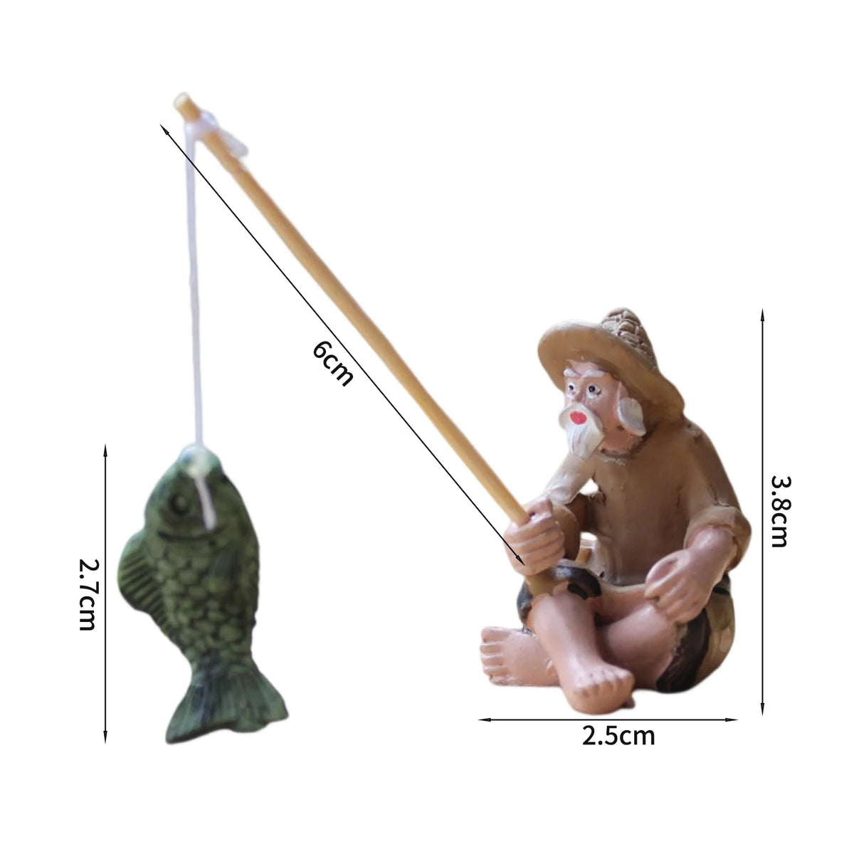 Miniature Resin Fishing Old Man Statue Aquarium Ornament X399212