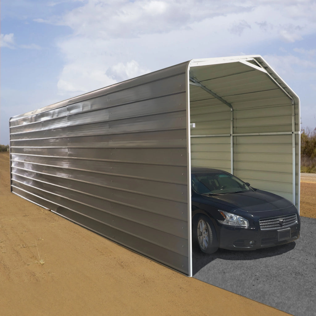 Galvanized Steel Carport Canopy Shelter with Sidewalls 12W x 26L x 10H ft Grey H668106