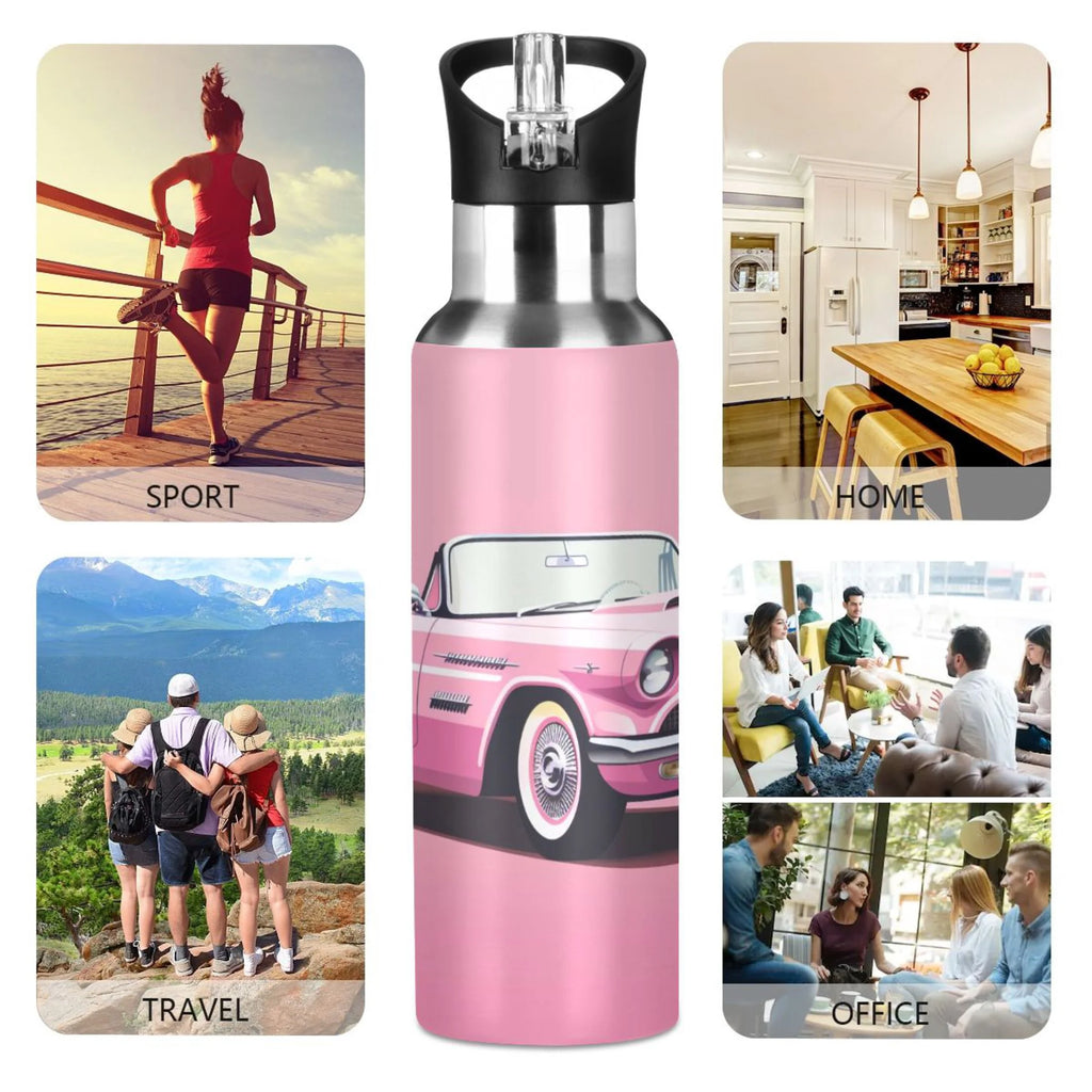 Pink Insulated Stainless Steel Water Bottle with Straw Lid 20 oz X740582