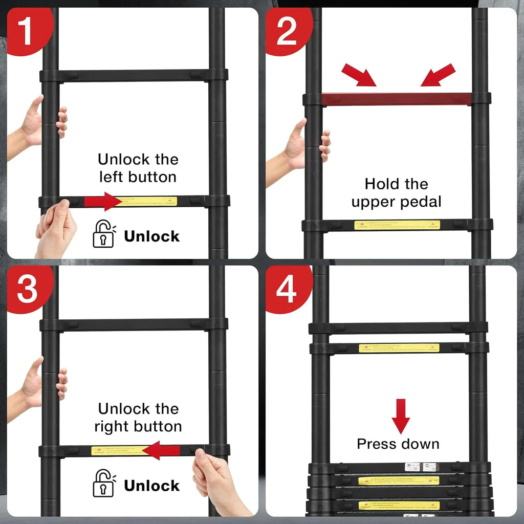 Telescoping Ladder 10.5 FT Aluminum with 2 Detachable Roof Hooks and 2 Triangle Stabilizers V4770