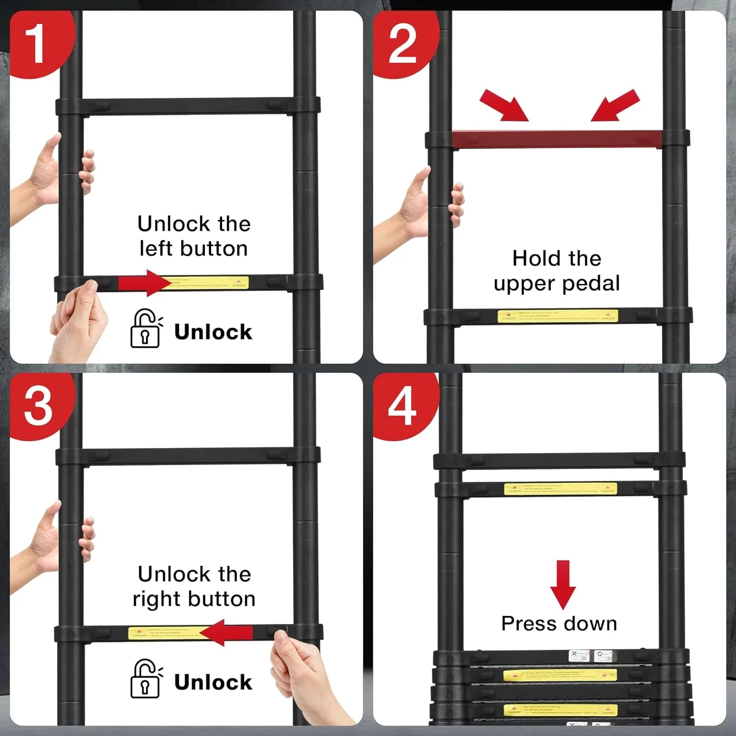 Telescoping Ladder 10.5 FT Aluminum with 2 Detachable Roof Hooks and 2 Triangle Stabilizers V4770
