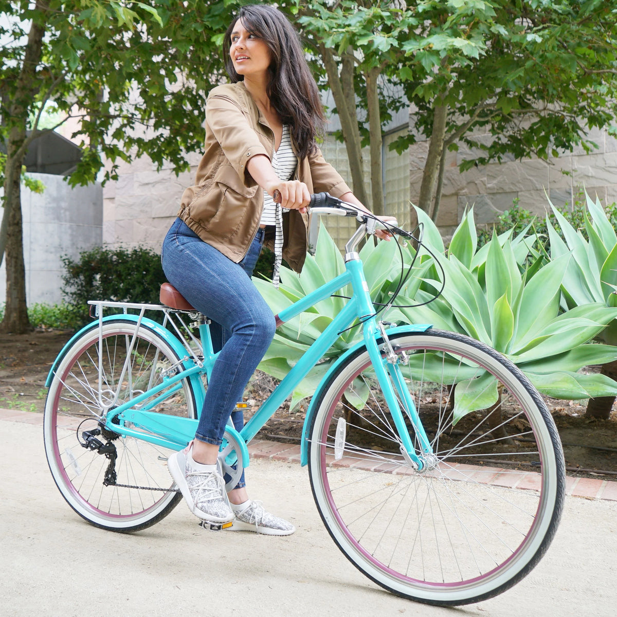 Teal Blue 7-Speed Hybrid Bike with Rear Rack, 28 In. Wheels J798