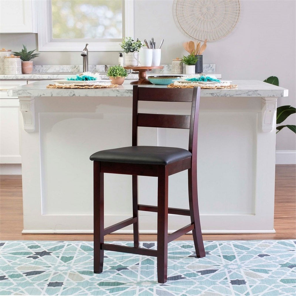 Dark Merlot Wood & Faux Leather Counter Stool O23146