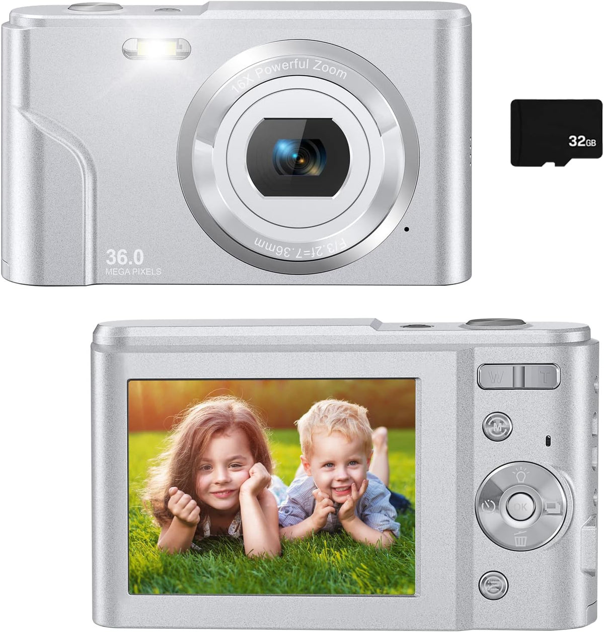 36MP Full HD 1080P Rechargeable Digital Camera with 32GB SD Card (Green) V643