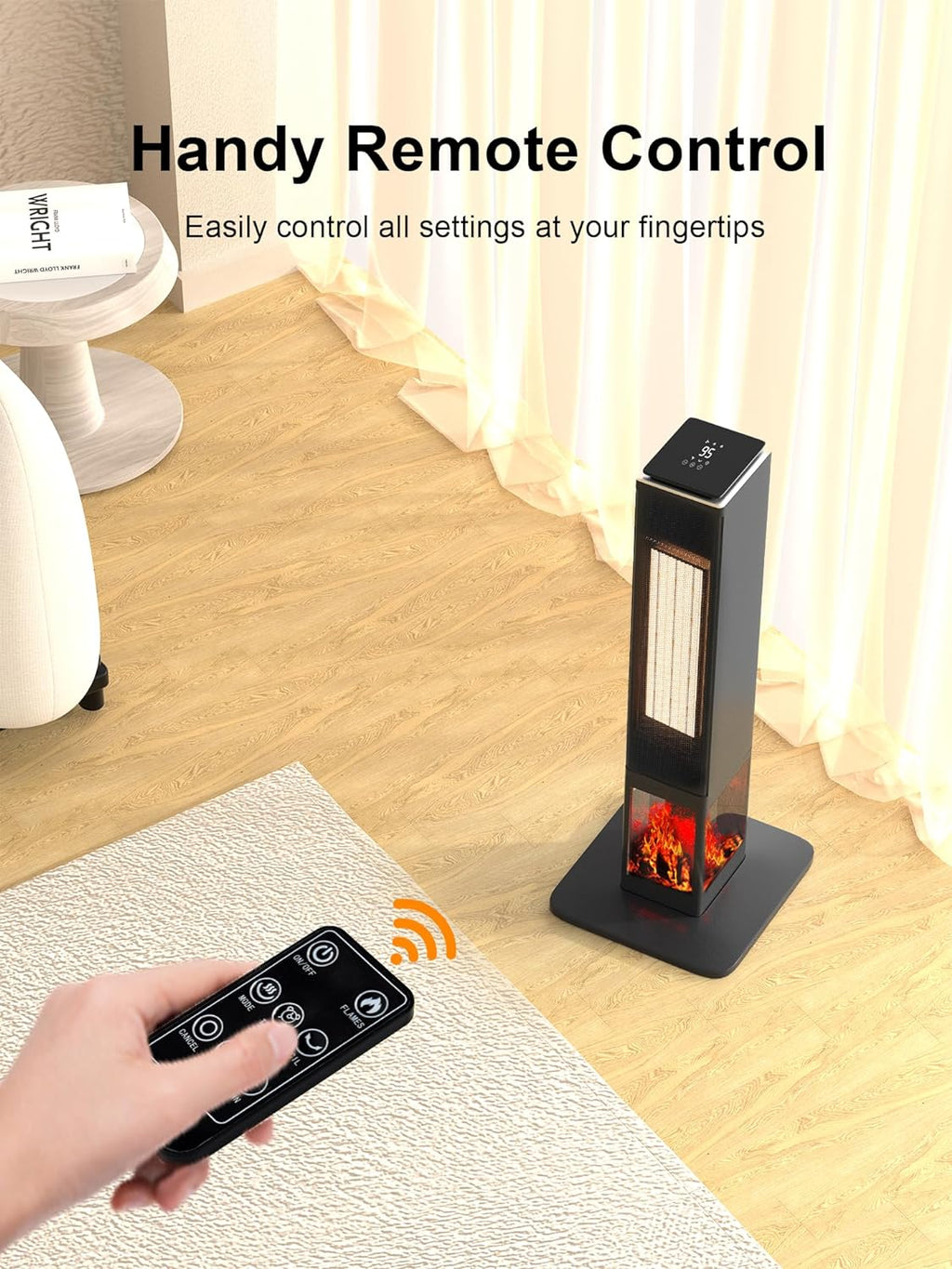 31" Portable Electric Tower Heater with Remote Thermostat 3 Modes 3D Flame F3541
