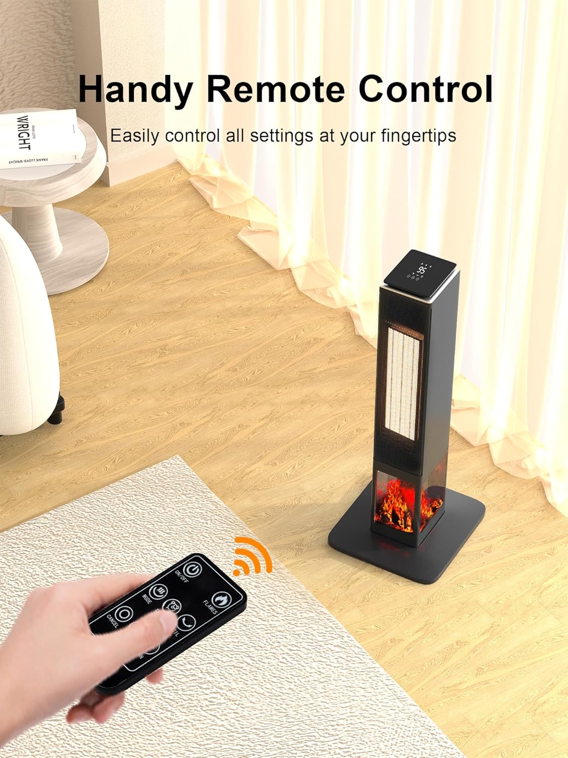 31" Portable Electric Tower Heater with Remote Thermostat 3 Modes 3D Flame F3541