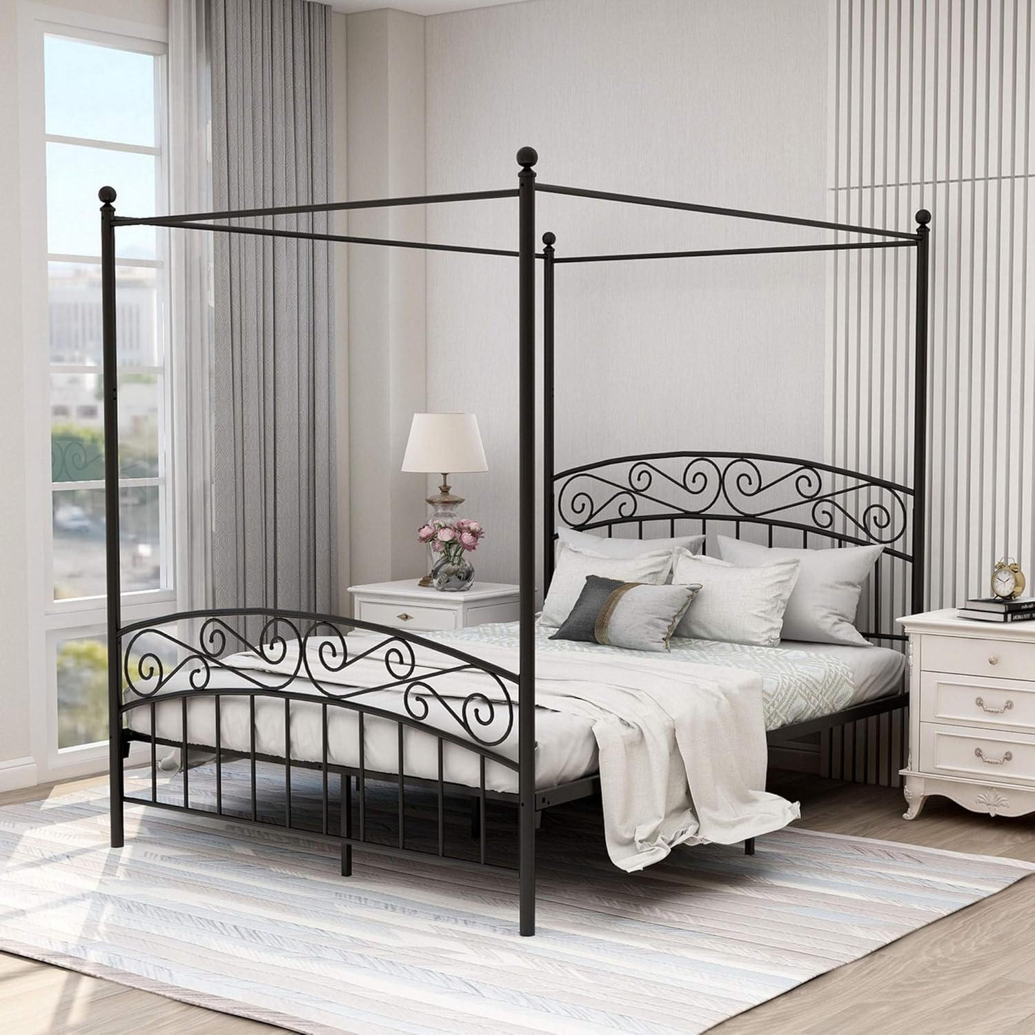 Queen Black Metal Canopy Bed Frame V449