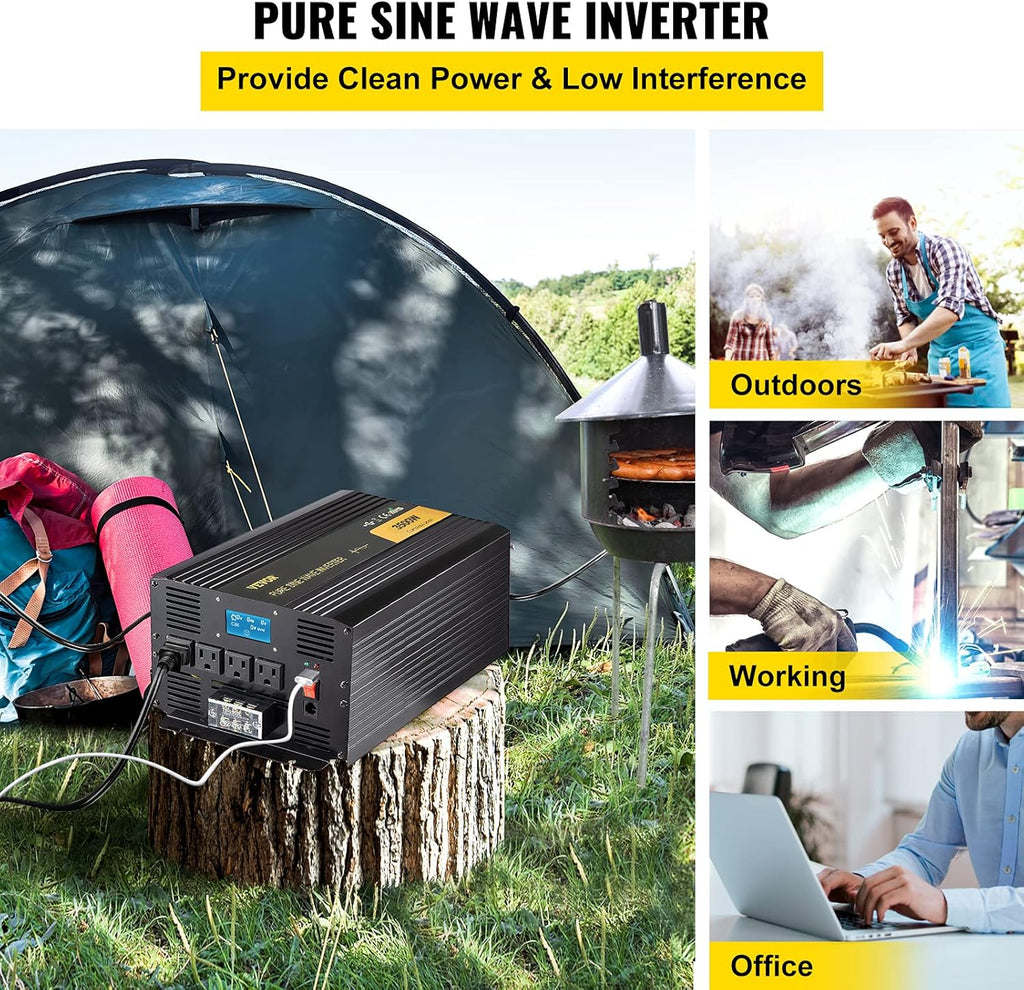 3500 Watt Pure Sine Wave Power Inverter, DC 24V to AC 120V, with USB Port and Remote Controller H90513