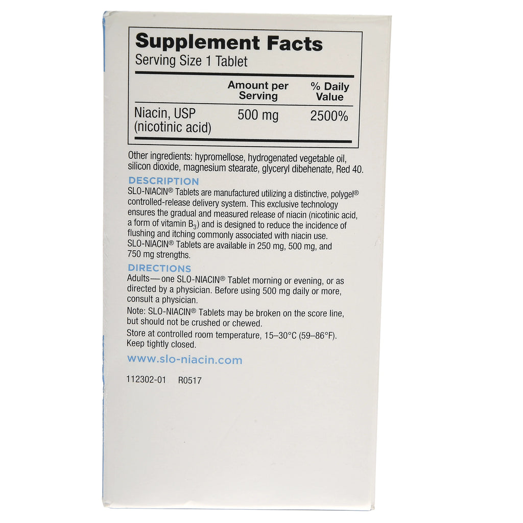 Niacin Dietary Supplement 100 tablets 500 mg B8561