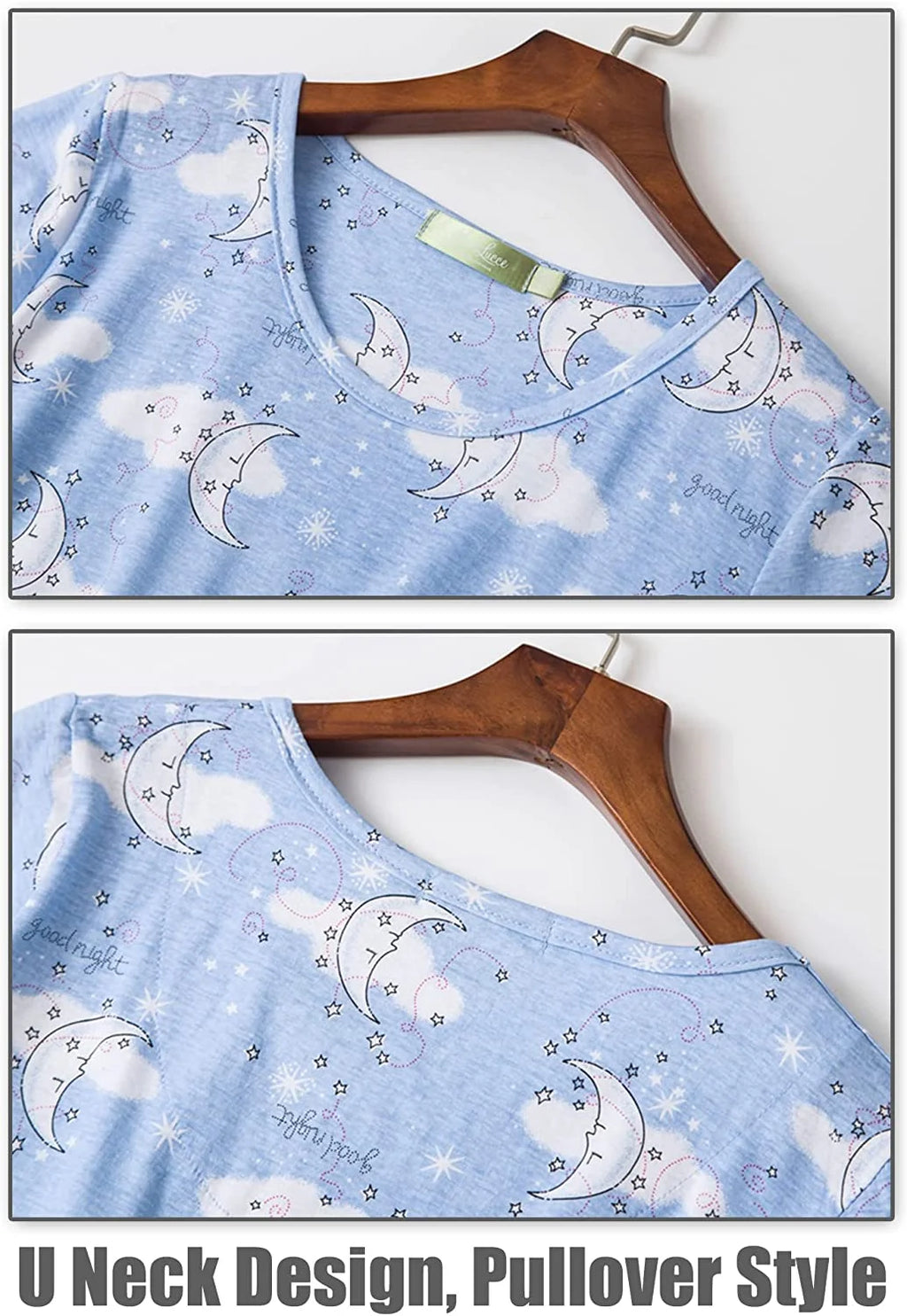 Cotton Nightgown Sleepwear Short Sleeves Sleepdress Blue XL A246464