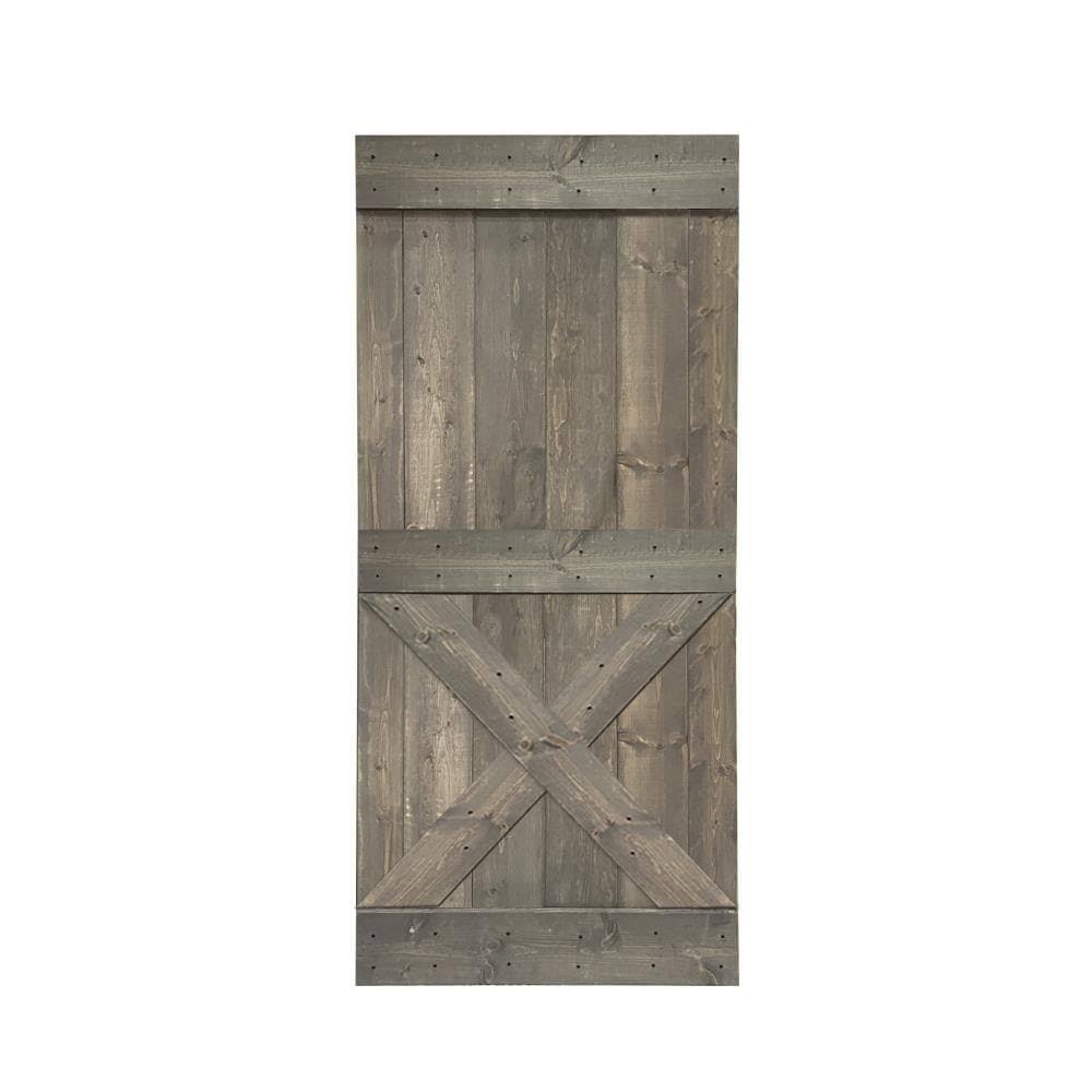 Weather Gray Stained Solid Knotty Pine Wood Interior Sliding Barn Door Slab B374724