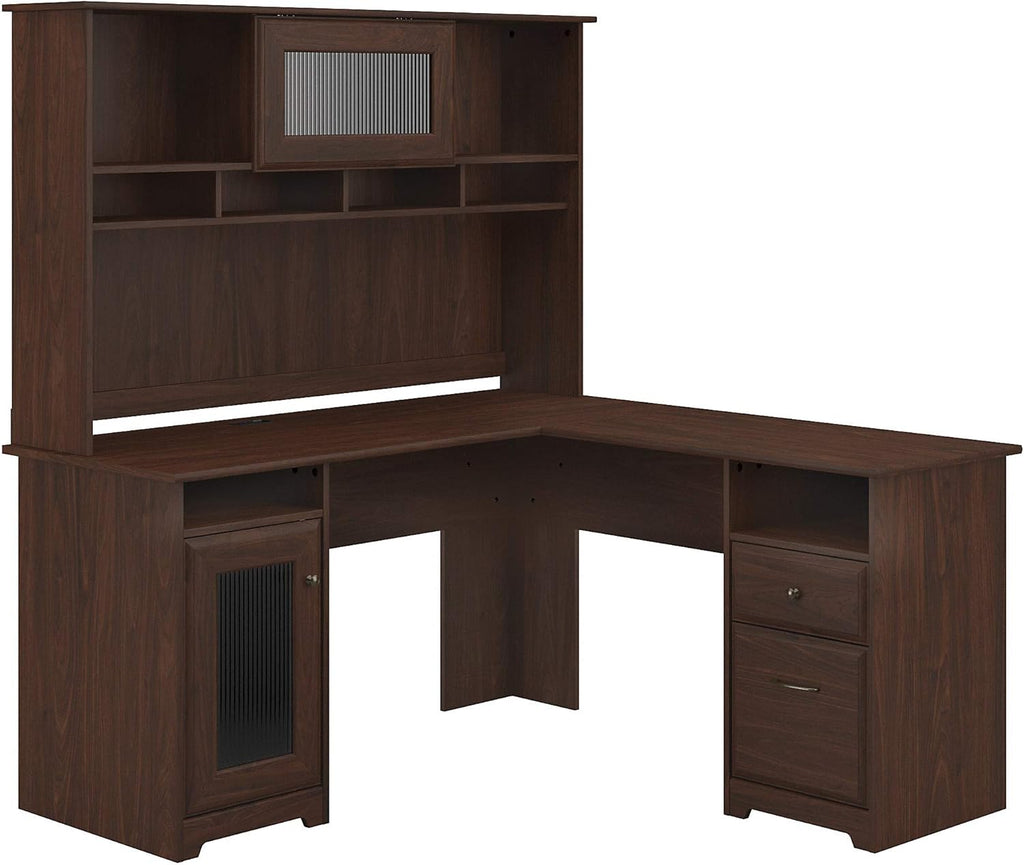 Walnut L Shape Desk with Hutch M44533