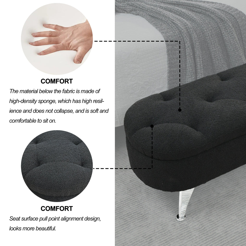 Black Teddy Storage Ottoman Bench S86384