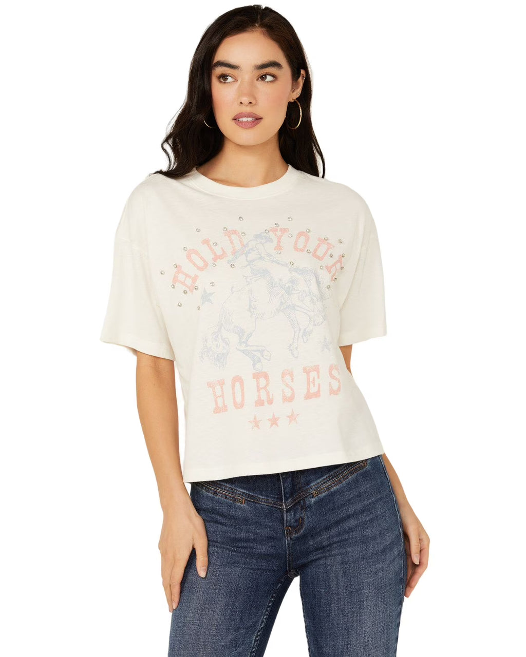 Rhinestone Graphic Tee White Medium E93704