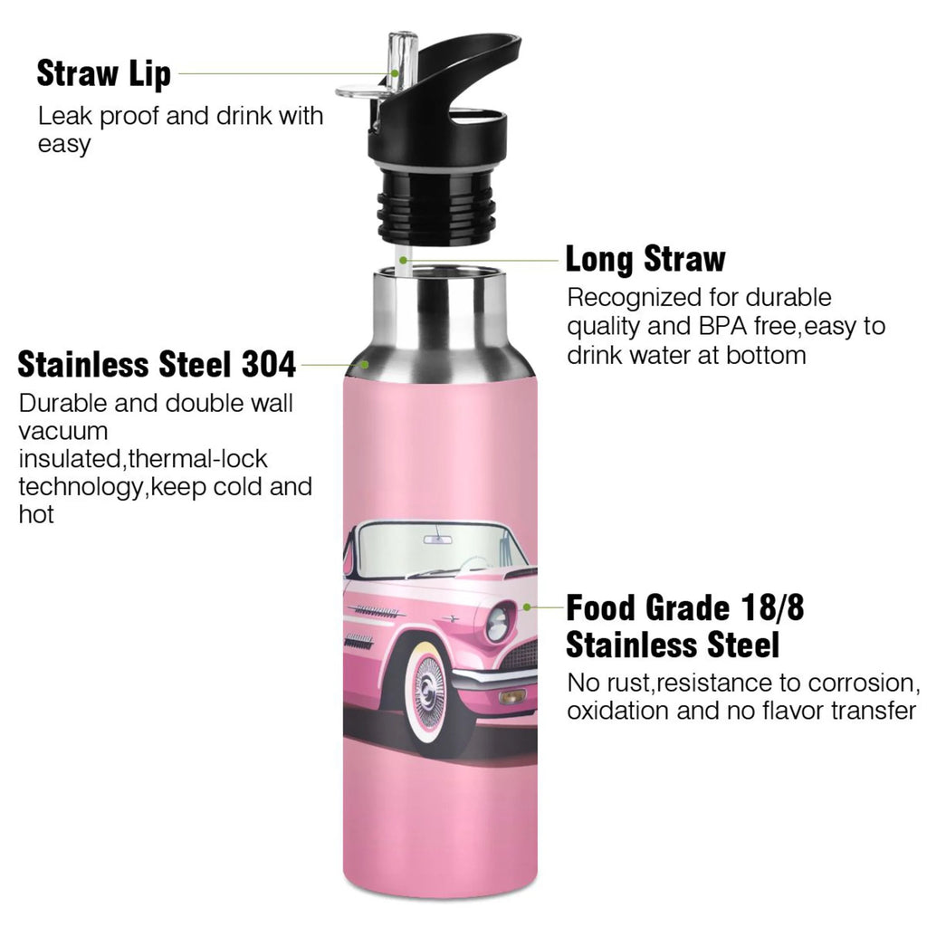 Pink Insulated Stainless Steel Water Bottle with Straw Lid 20 oz X740582