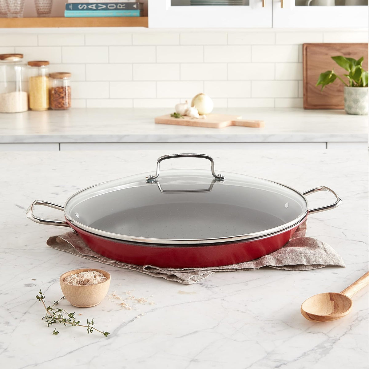 15" Red Non-Stick Paella Pan, Pack of 2 C18090