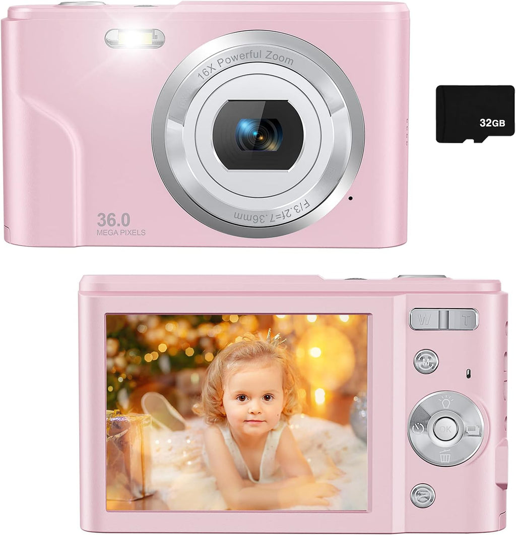 36MP Full HD 1080P Rechargeable Digital Camera with 32GB SD Card (Green) V643