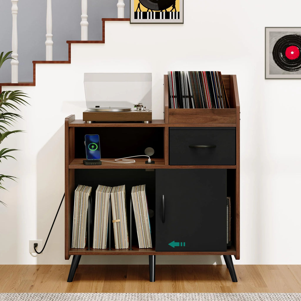 Brown Record Player Stand with Storage I59031