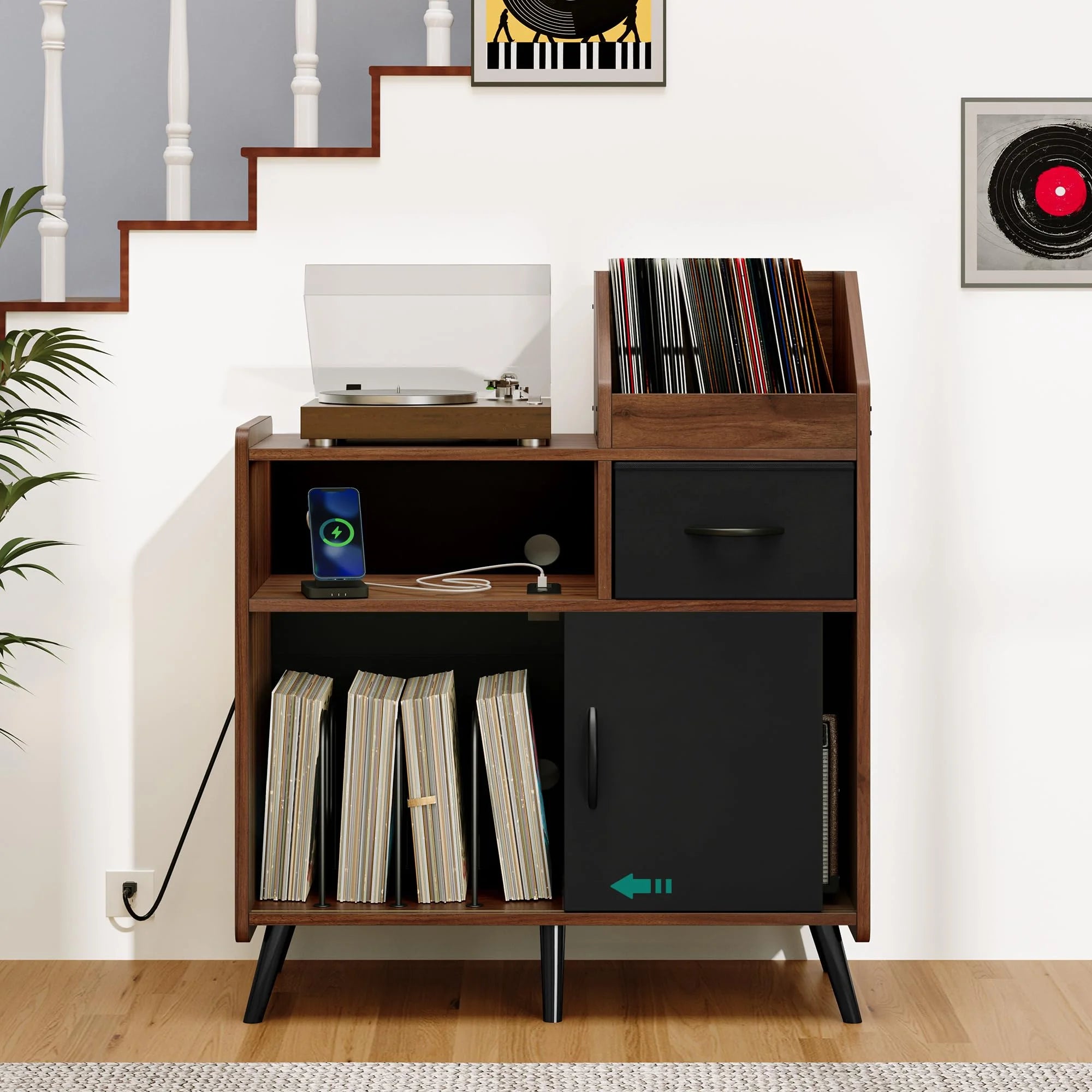 Brown Record Player Stand with Storage I59031