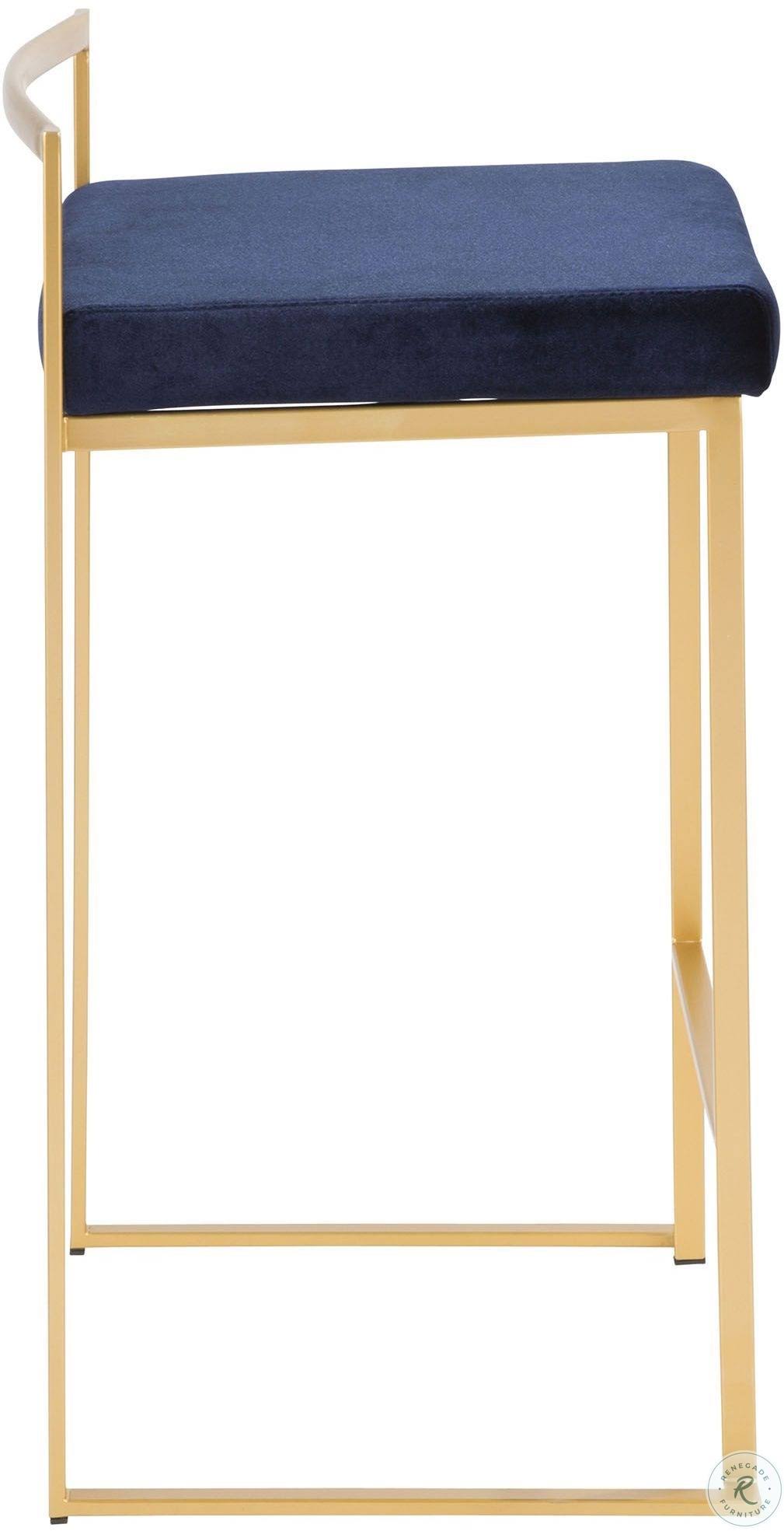 Gold Blue Velvet Stackable Counter Stool Set of 2 X92246