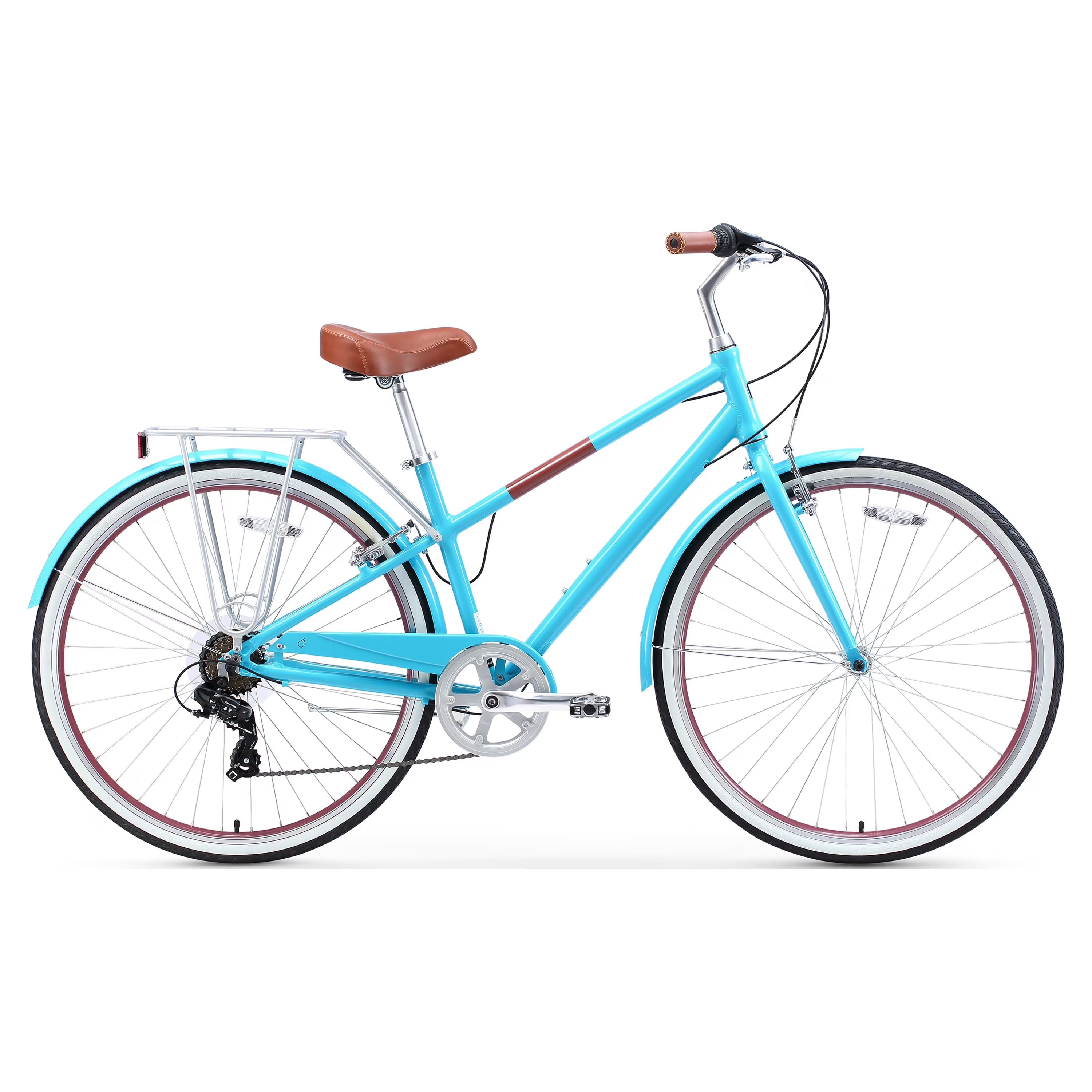 Teal Blue 7-Speed Hybrid Bike with Rear Rack, 28 In. Wheels J798