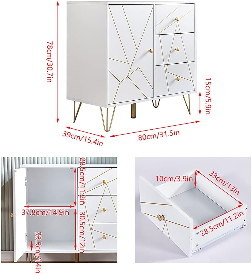 White 1 Door 3 Drawers Kitchen Buffet Storage Cabinet O455167