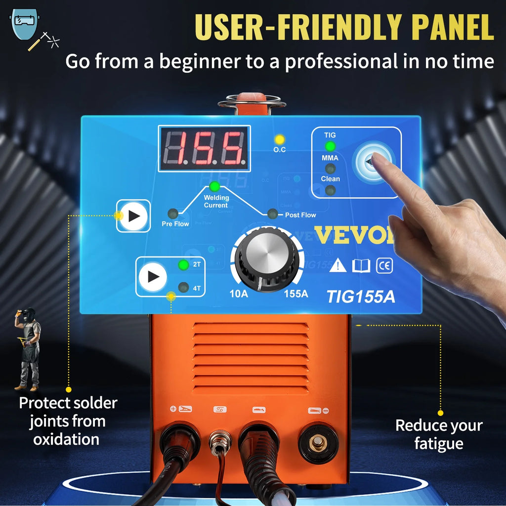 155Amp 3 in 1 TIG Welder, 110V High Frequency TIG/Stick/Clean Welding Machine V9450