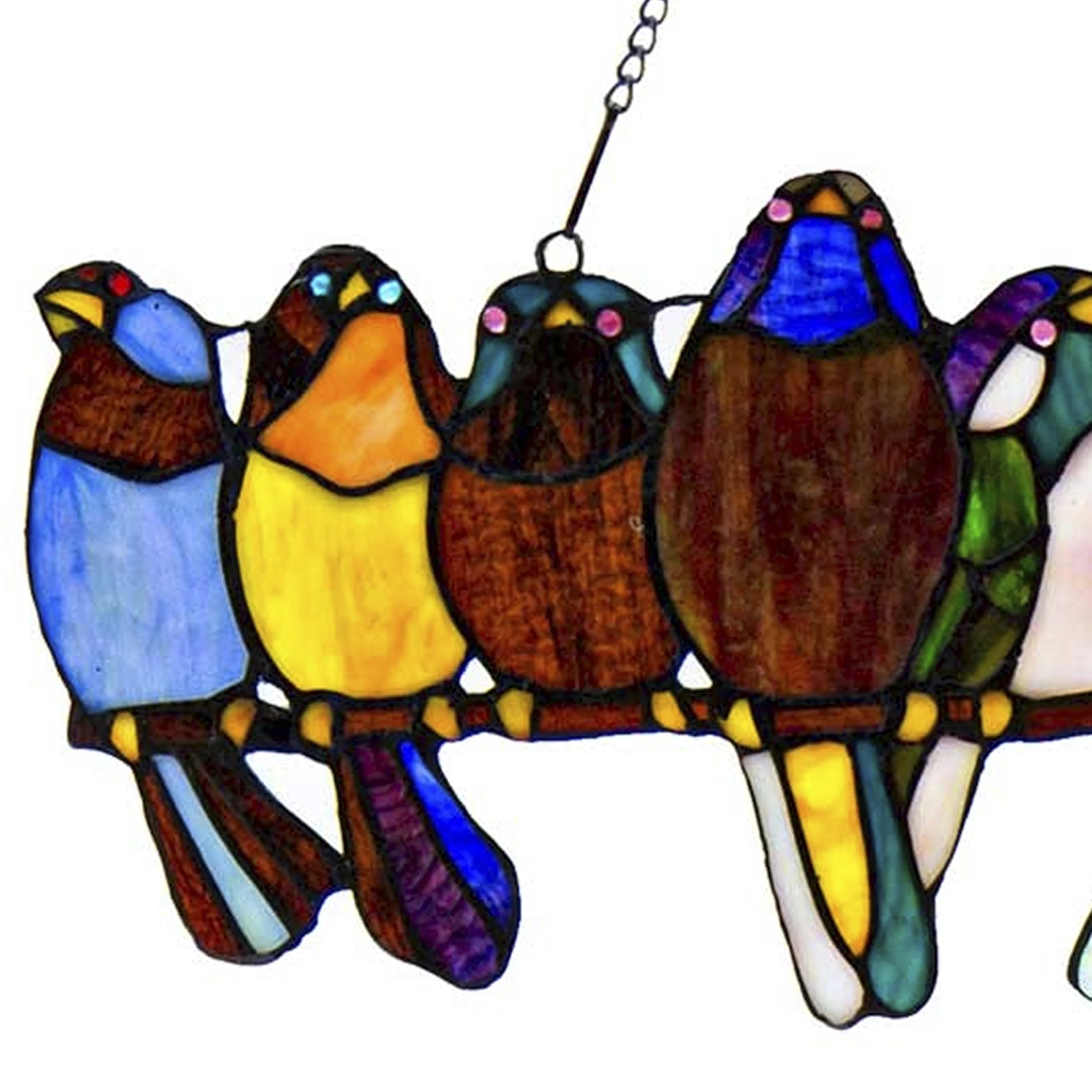 Stained Glass Birds on a Wire Window Panel B8516