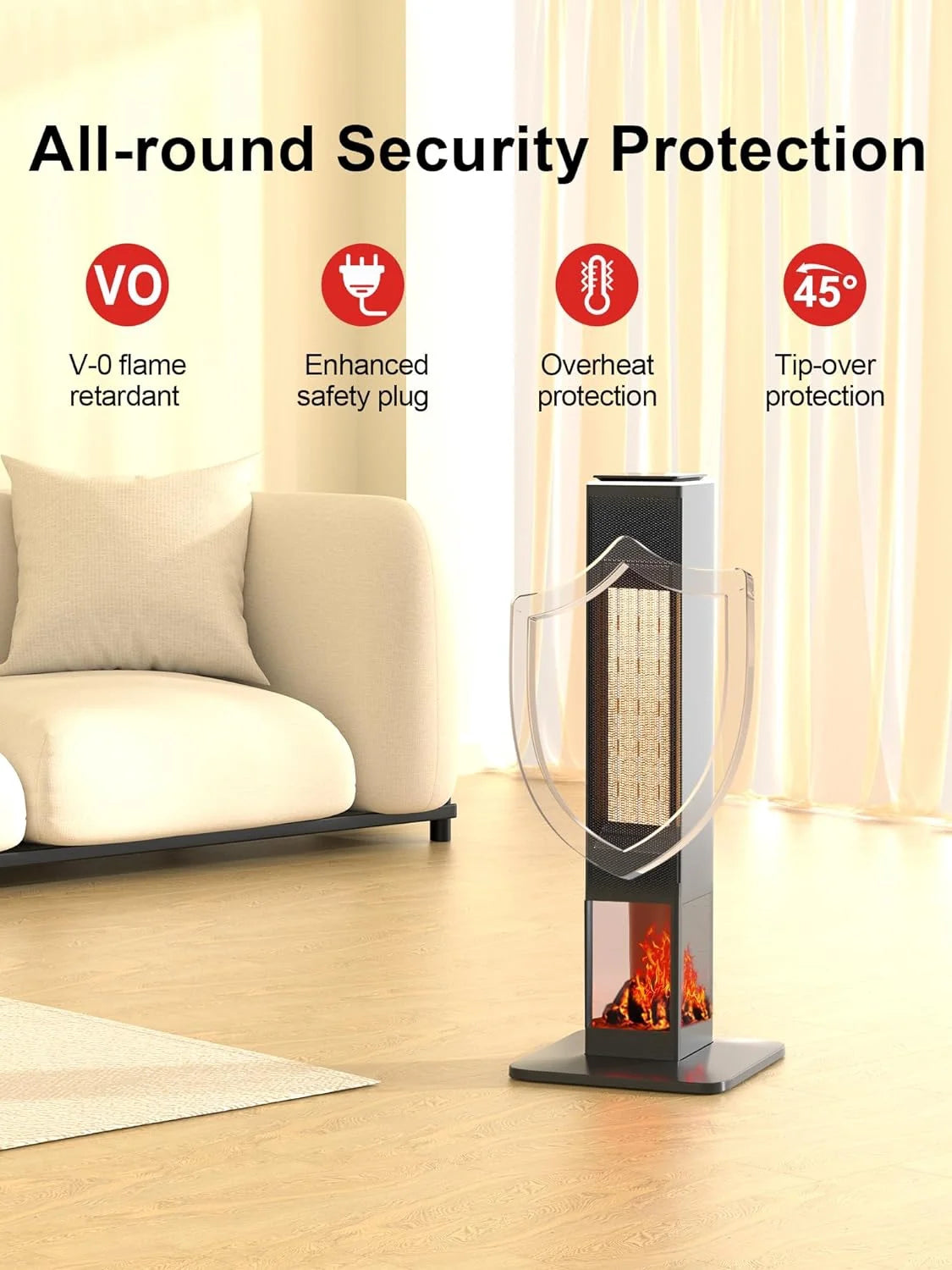 31" Portable Electric Tower Heater with Remote Thermostat 3 Modes 3D Flame F3541