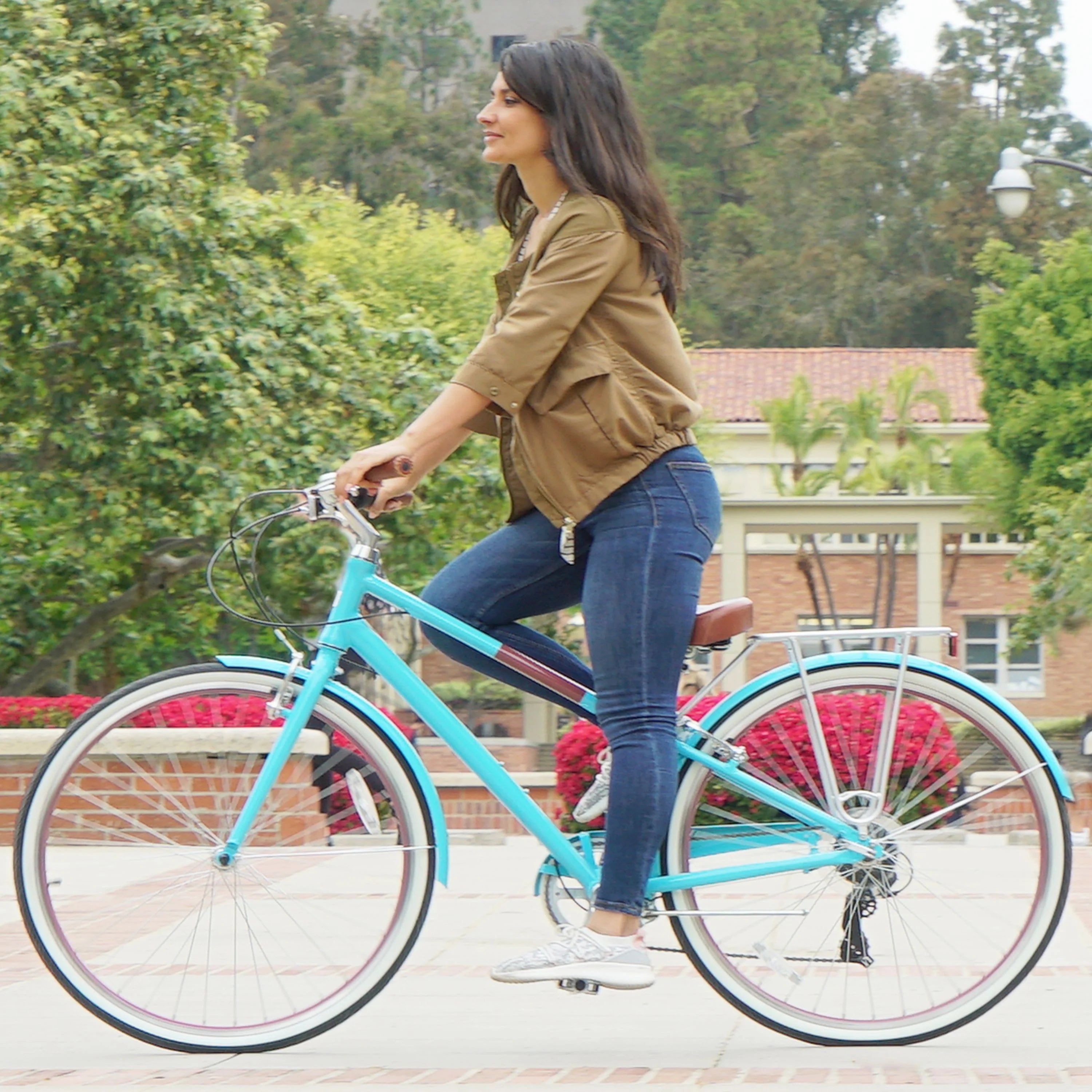 Teal Blue 7-Speed Hybrid Bike with Rear Rack, 28 In. Wheels J798