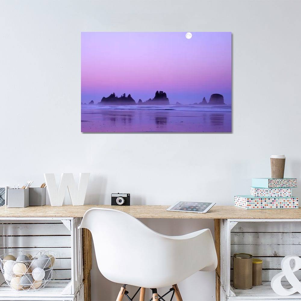 Magnificent Sunset with Full Moon Paintings on Canvas Art F396